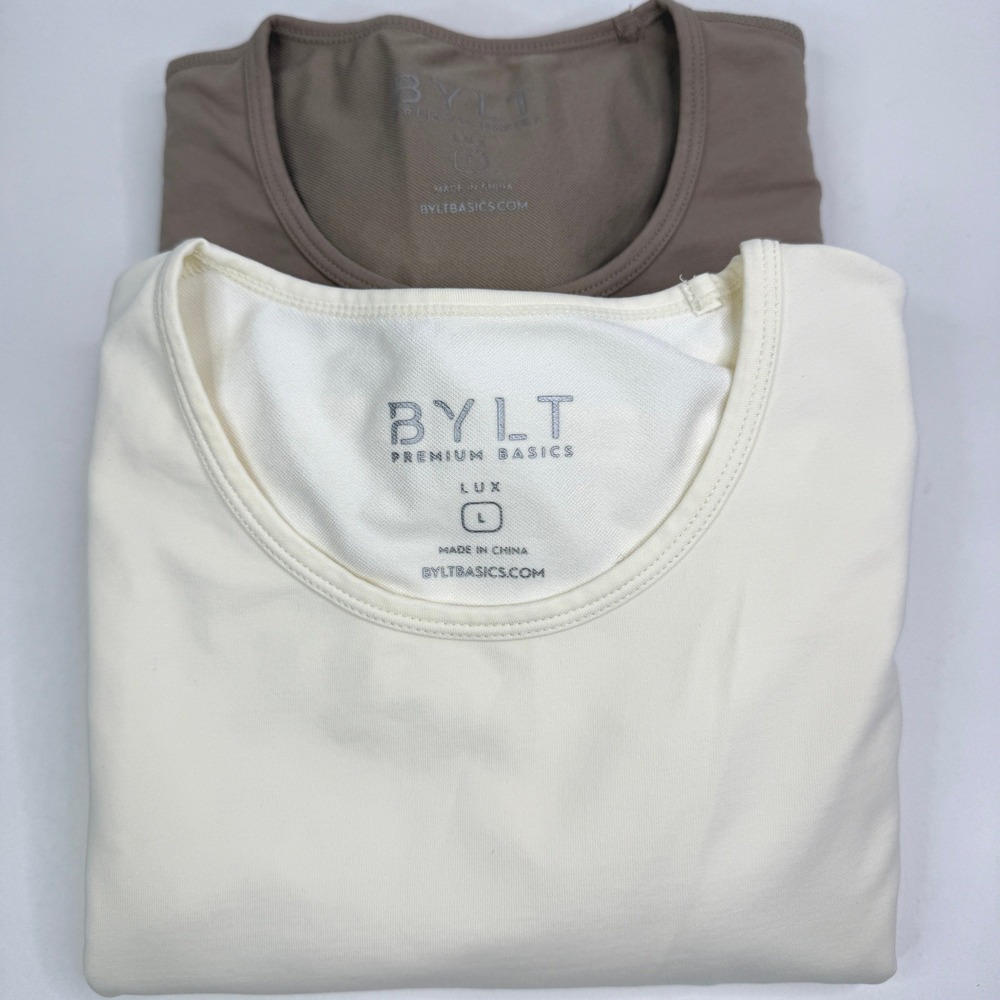 BYLT Lux RUNX T-Shirts Mens Large Drop Hem Perfomance Crew Neck Lot of 2